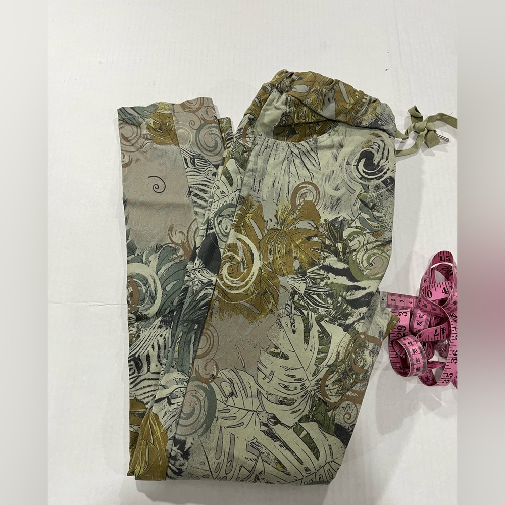 TROPICAL PRINT STRETCH PANTS WITH WAIST TIE - Picture 14 of 15